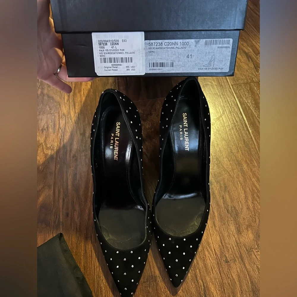 Saint Laurent Black Heels with Silver Accents - Picture 1 of 6